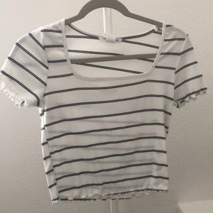 white and black striped t-shirt